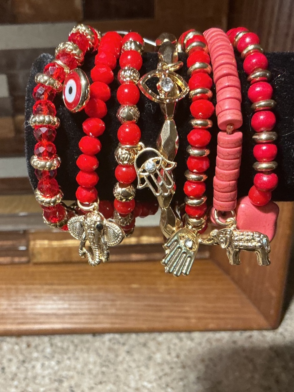 6 Strand Safari Beaded Charm Bracelet